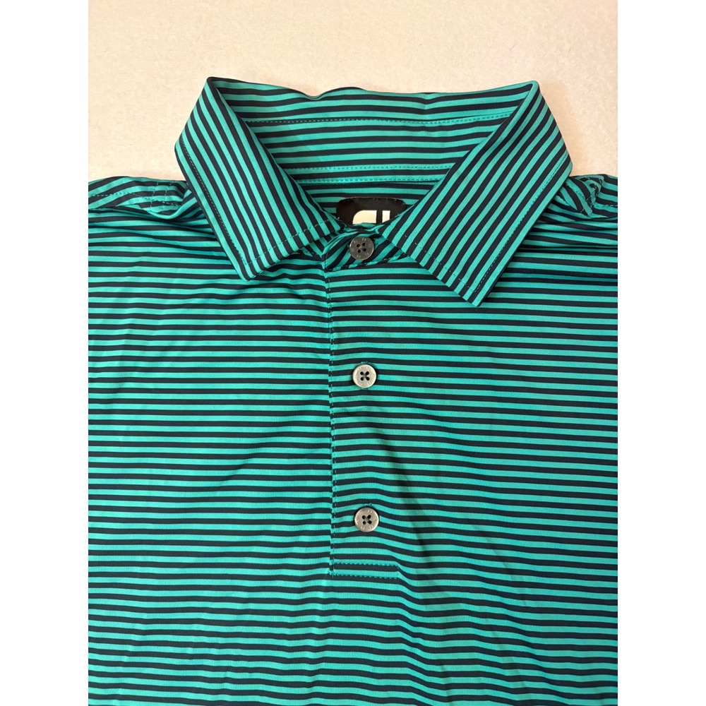 FootJoy Mens ProDry Striped Golf Polo Shirt Teal Green Navy Blue Size Medium